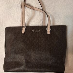 GUESS Dark Brown and Beige Tote Bag